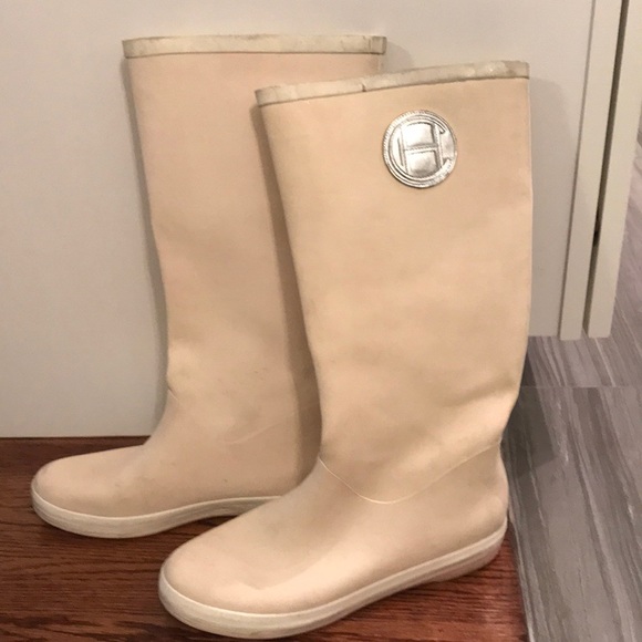Cole Haan Shoes - Cole Haan Rainboots Peachy Cream and white trim